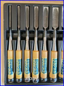 Japanese Custom Oire Nomi Chisel Set 10pcs Wooden Case Woodworking Tool Used #22