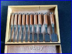 Japanese Nomi Chisel Vintage Old Retro Oire Tools Set of 10 Hidari Ichihiro