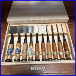 Japanese Nomi Chisel Vintage Old Retro Oire Tools Set of 10 Kikuhiromaru F/S Japanese Nomi Chisel Vintage Old Retro Oire Tools Set of 10 Kikuhiromaru F/S