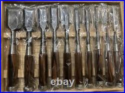 Japanese Nomi Chisel Vintage Old Retro Oire Tools Set of 10 Kokutan