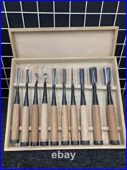 Japanese Nomi Chisel Vintage Old Retro Oire Tools Set of 10 Unused Ingraved