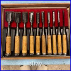 Japanese Nomi Chisel Vintage Old Retro Oire Tools Set of 10 in Box F/S From JP