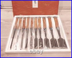 Japanese Nomi Chisel Vintage Old Retro Oire Tools Set of 10 in Box Unused