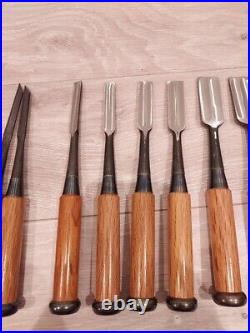 Japanese Nomi Chisel Vintage Old Retro Oire Tools Set of 10 in Box Unused