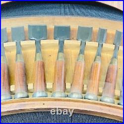 Japanese Nomi Chisel Vintage Old Retro Oire Tools Set of 16 Kuniaki Unused F/S