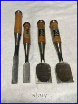 Japanese Nomi Chisel Vintage Old Retro Oire Tools Set of 4 New Unused F/S Japan