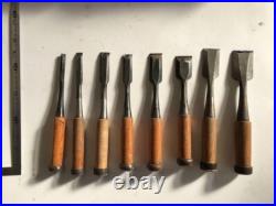 Japanese Nomi Chisel Vintage Old Retro Oire Tools Set of 8 9/12/18/24/30/36mm