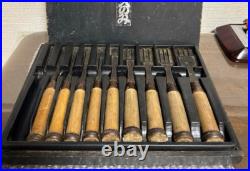 Japanese Nomi Chisel Vintage Old Retro Oire Tools Set of 9 in Box Engraved Japanese Nomi Chisel Vintage Old Retro Oire Tools Set of 9 in Box Engraved