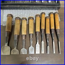 Japanese Nomi Chisel Vintage Old Retro Oire Tools Set of 9 in Box Engraved Japanese Nomi Chisel Vintage Old Retro Oire Tools Set of 9 in Box Engraved