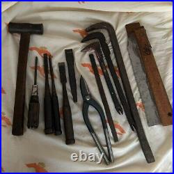 Japanese Nomi Chisel Vintage Old Retro Oire Wood Tools Set of 12 Hammer