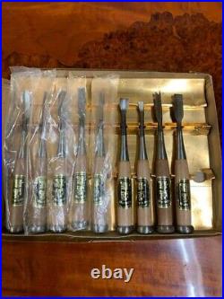 Japanese Nomi Chisel Vintage Old Retro Oire Wood Tools Set of 9 in Box Japanese Nomi Chisel Vintage Old Retro Oire Wood Tools Set of 9 in Box
