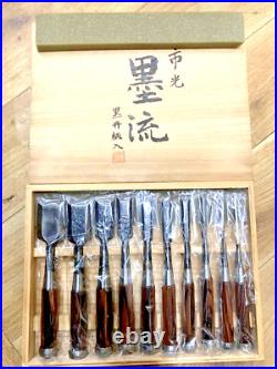 Japanese Nomi Chisel Vintage Retro Oire Tools Set of 10 With Box Black Unused