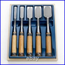 Japanese Oire Nomi Bench Chisel Set of 5 HSS Steel Red Oak Handle Wooden Box