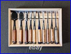 Japanese Oire Nomi Chisel Carpentry Wood Carving Hand Tool Box 10pcs USED