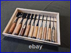 Japanese Oire Nomi Chisel Carpentry Wood Carving Hand Tool Box 10pcs USED