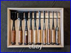 Japanese Oire Nomi Chisel Carpentry Wood Carving Hand Tool Box 10pcs USED