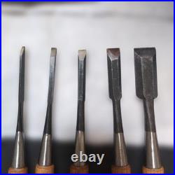 Japanese Oire Nomi Chisel Set of 5 Wood Handle Woodworking Hand Tool Used Japan