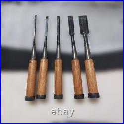 Japanese Oire Nomi Chisel Set of 5 Wood Handle Woodworking Hand Tool Used Japan