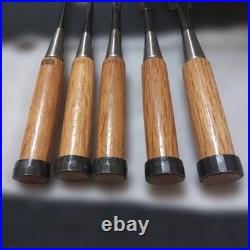 Japanese Oire Nomi Chisel Set of 5 Wood Handle Woodworking Hand Tool Used Japan