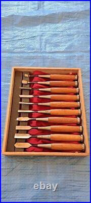 Japanese Oire Nomi Chisels Akatsuki Carpentry Hand Tools Set Woodcarving Box