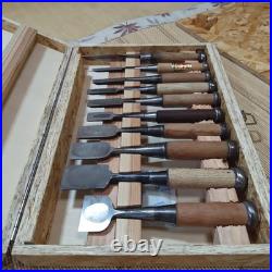 Japanese Oire Nomi Woodworking Chisel Set of 10 With Handmade Wood Case
