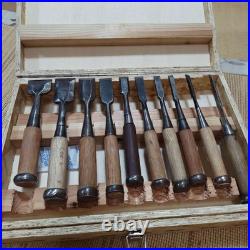 Japanese Oire Nomi Woodworking Chisel Set of 10 With Handmade Wood Case