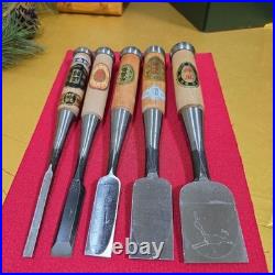 Japanese Woodworking Chisel Set 5 Pcs Oire Nomi Gen Nobuhiro Takahiro Unused NOS