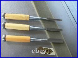 Japanese Yamahiro Oire Nomi Bench Chisels White Steel Polished Finish 3 set