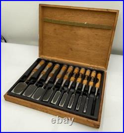 Japanese chisel Oire nomi set of 10, Kotani charcoal-burned black linin Japanese chisel Oire nomi set of 10, Kotani charcoal-burned black linin