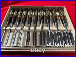 Japanese chisel Shinogi tsubushi 10 Set (Mokume) Hanyu Yasushi Rose wood