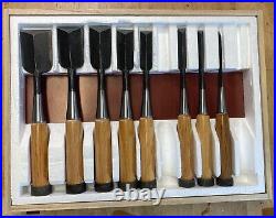 Japanese shinogi oire nomi bench chisels by Nishiki Shimizu. New 8 piece set