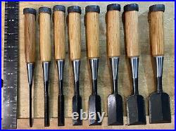 Japanese shinogi oire nomi bench chisels by Nishiki Shimizu. New 8 piece set