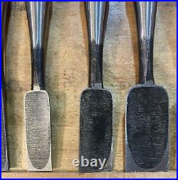 Japanese shinogi oire nomi bench chisels by Nishiki Shimizu. New 8 piece set