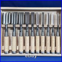 Jinsaku Suminagashi Oire Nomi Japanese Bench Chisel Aogami #1 Multi Hollows Ura