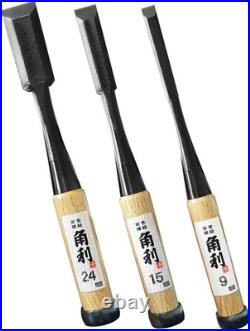 KAKURI Japanese Wood Chisel Set 3pc 9/15/24mm White Oak Handle Oire Nomi Tool JP
