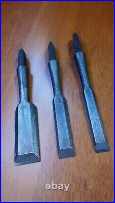 KANETAKE Set of 3 Japanese Chisels Old Chain/Oire Nomi Mokume 24mm. 15mm. 11mm