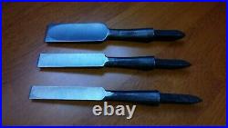 KANETAKE Set of 3 Japanese Chisels Old Chain/Oire Nomi Mokume 24mm. 15mm. 11mm