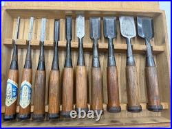 Kikuhiramaru Japanese Oire Nomi Chisel Set 10pcs Carpenter Tools Vintage