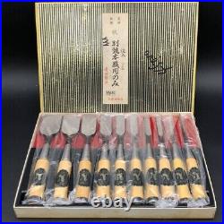 Kitsune Oire Nomi Japanese Bench Chisels Gummi wood Set of 10 With Box Used JP