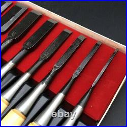 Kitsune Oire Nomi Japanese Bench Chisels Gummi wood Set of 10 With Box Used JP