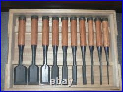 Kunikei Ikeda Yoshiro Oire Nomi Japanese Bench Chisel Set of 10 Red oak Unused