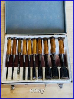 Lot of 10 Japanese Oire Nomi Bench Chisels SHINCHO 9pcs & YOSHIMITSU 1pc with Case