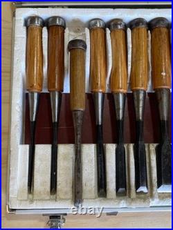 Lot of 10 Japanese Oire Nomi Bench Chisels SHINCHO 9pcs & YOSHIMITSU 1pc with Case