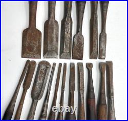Lot of 17 Japanese Used Chisel Nomi Carpentry Tool Blade