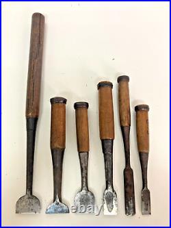 Lot of 6 Japanese Used Chisels Nomi Carpentry Tool Blade 1126B