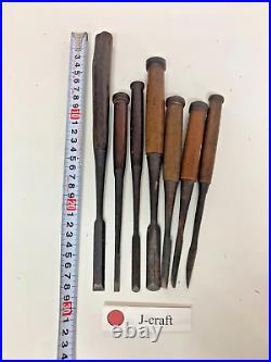 Lot of 7 Japanese Used Thin Handle Chisels Nomi Carpentry Tool Blade 1126C