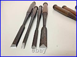 Lot of 7 Japanese Used Thin Handle Chisels Nomi Carpentry Tool Blade 1126C