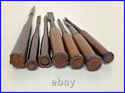 Lot of 7 Japanese Used Thin Handle Chisels Nomi Carpentry Tool Blade 1126C