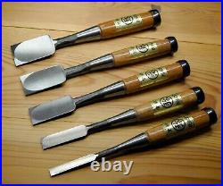 Maruya White Steel Japanese Chisels Oire-nomi set of five