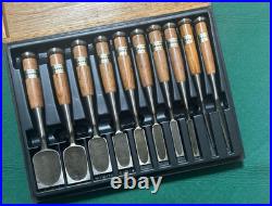 Matsuhiro Japanese Bench Chisels Nomi Set of 10 With Box Unused